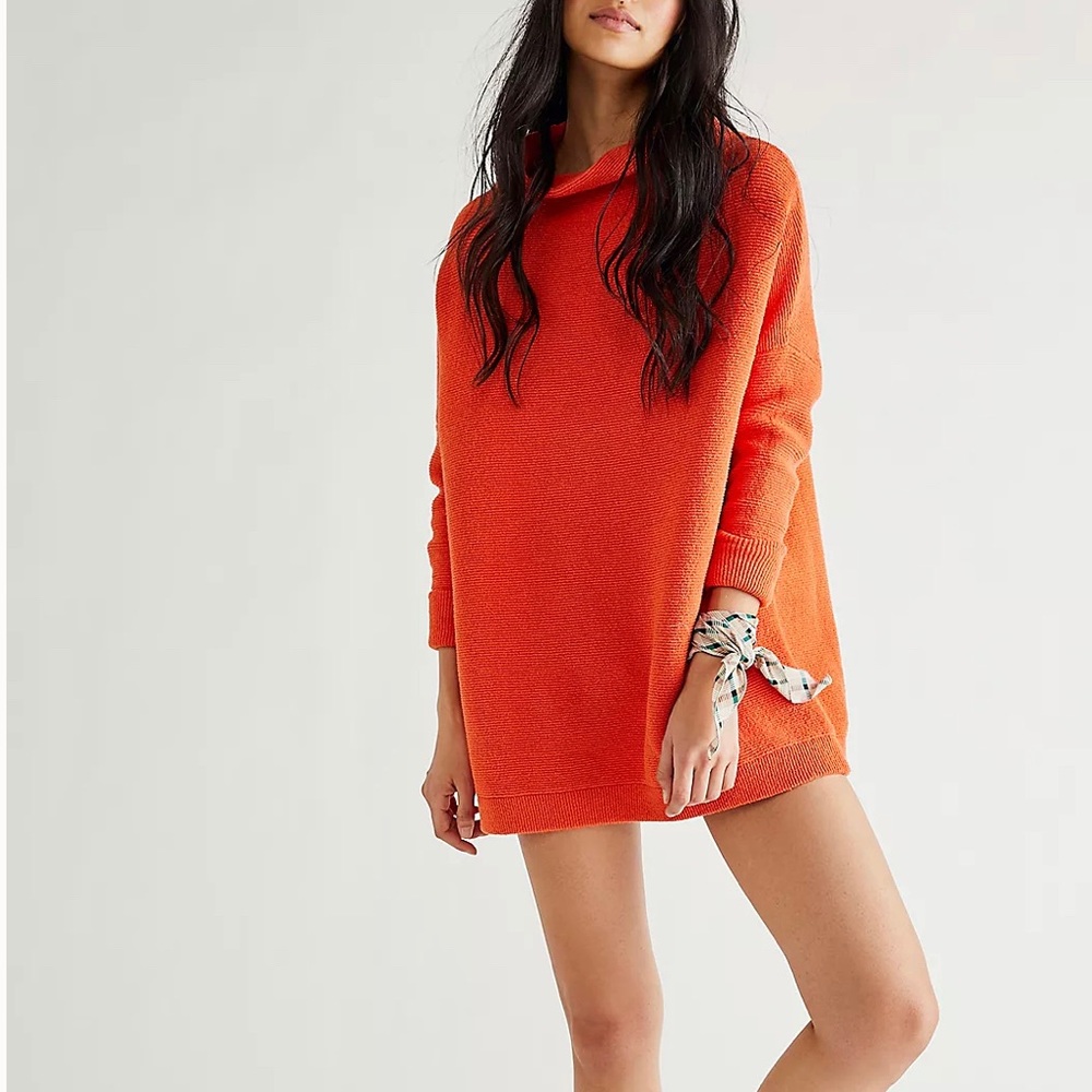 Free People Orange Cowl Neck Sweater